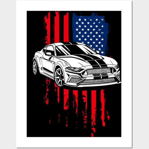 Patriotic American Flag USA V8 Muscle Car Pony Mustang GT Wall Art by Automotive Apparel & Accessoires